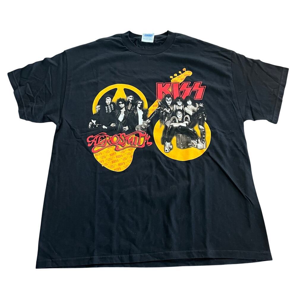 Vintage Kiss Aerosmith 2003 2004 Black Concert Tour Shirt Mens XL